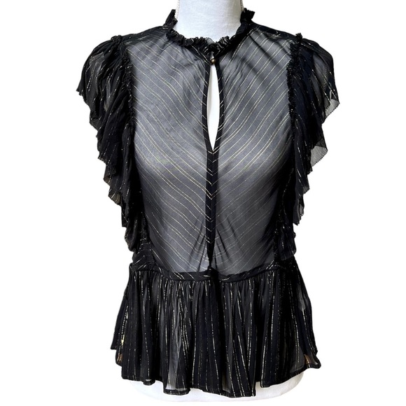 Lucky Brand Tops - Lucky Brand Sheer Black Peplum Top Flutter Short Sleeves Size S NWT